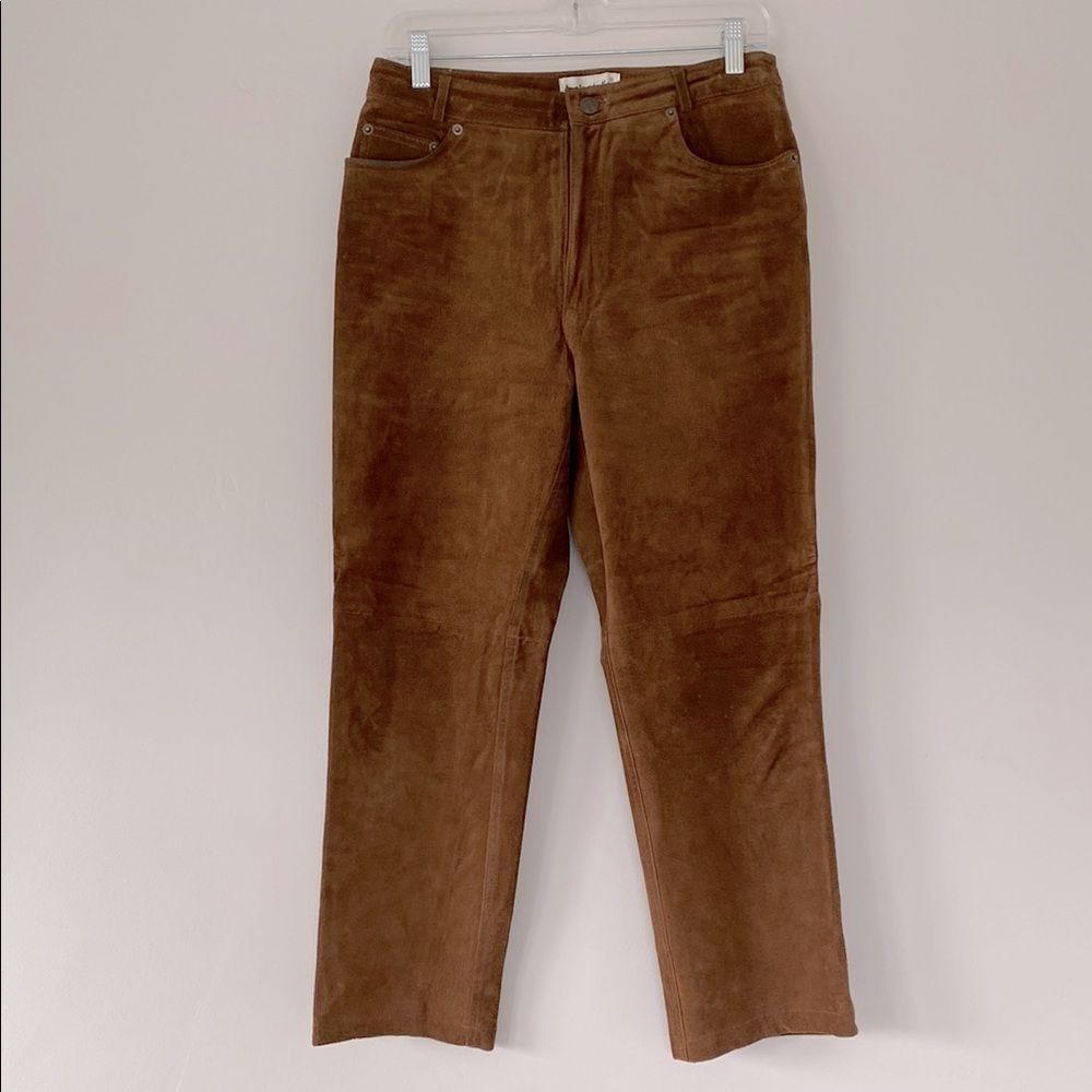 Bagatelle Mocha Brown Full Suede Straight Leg Pants Boho Chic Elegant Sz 6P